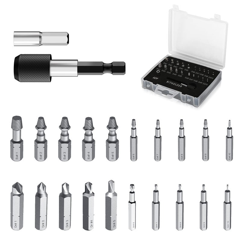 Raynesys Damaged Screw Extractor Set  22 PCS Easy Out Stripped Screw Extractor Kit  Alloy Steel Screw Remover for Home DIY Garden Wood Extractor with Magnetic Extension Bit Holder and Socket Adapter - Image 1